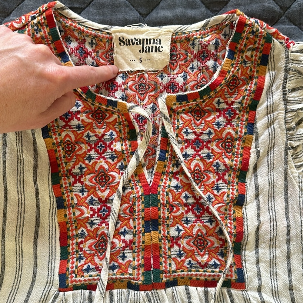 Savanna Jane embroidered cotton/linen sleeveless top size S - Picture 2 of 5
